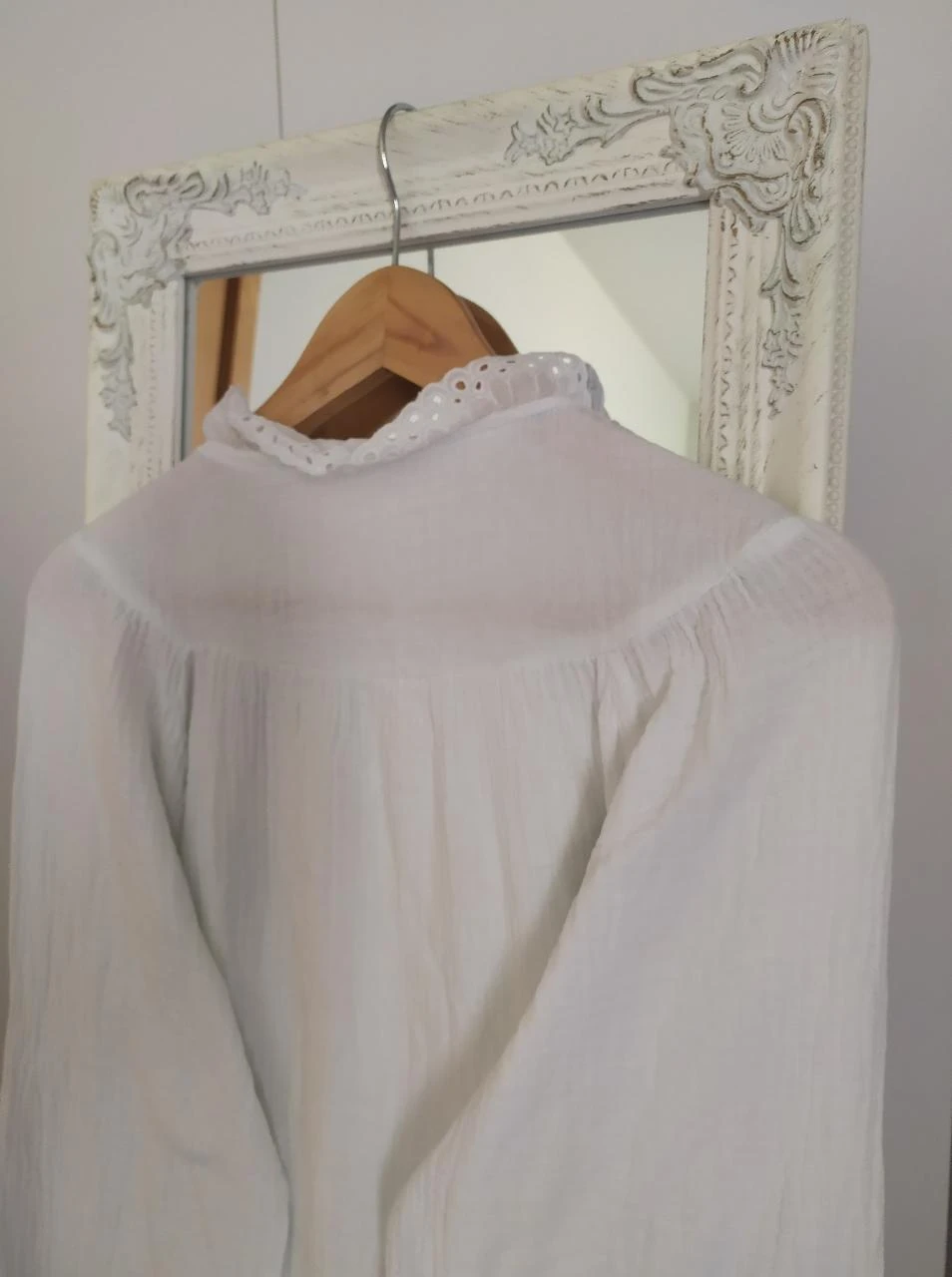 Blusa de Gaze de Crochê de Algodão Boho Cherry Paris Branca G – photo 12